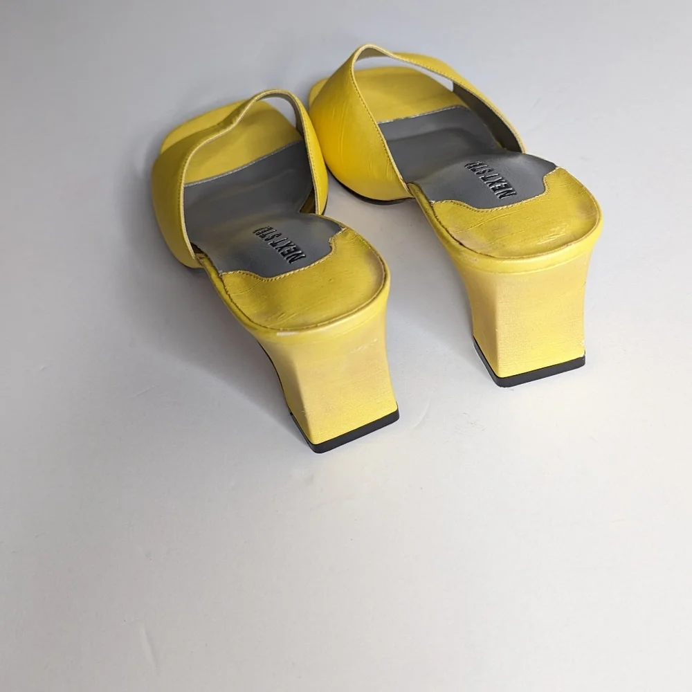 VTG Square Toe Chunky Heel Yellow Slip On Heels - Picture 5 of 8